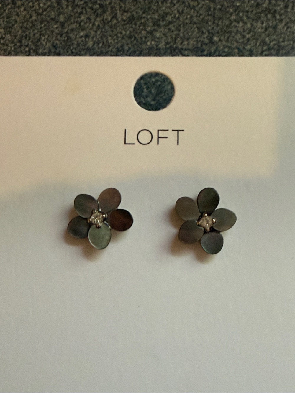 LOFT Dark Gunmetal Flower Stud Earrings with Crystal Center